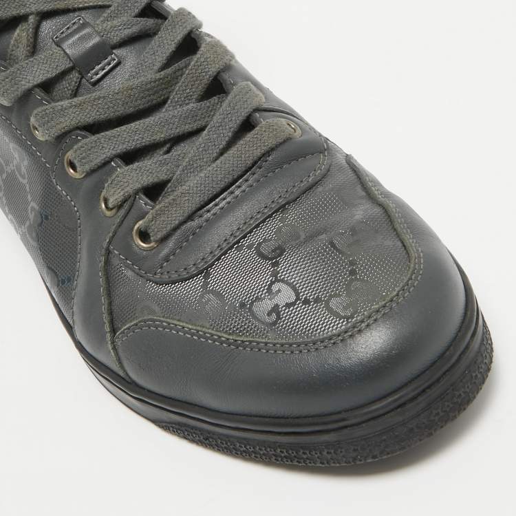 Pre Owned Gucci Grey Canvas and Leather High Top Sneakers Size 41.5
