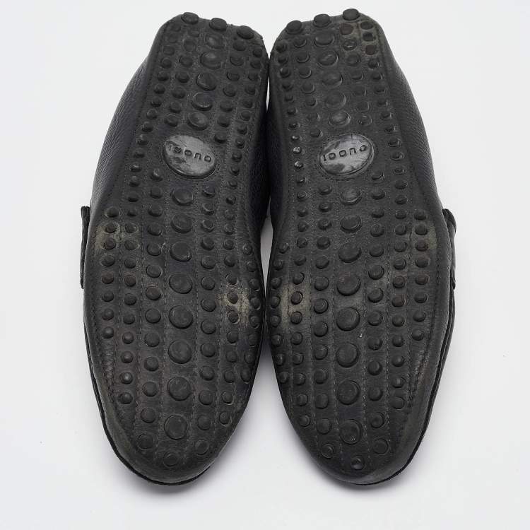 Pre Owned Gucci Black Leather Driver Loafers Size 44