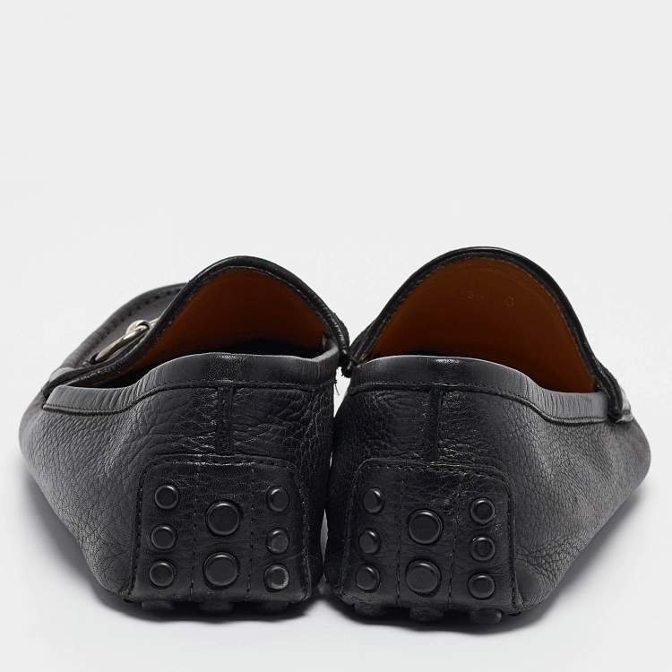 Pre Owned Gucci Black Leather Driver Loafers Size 44