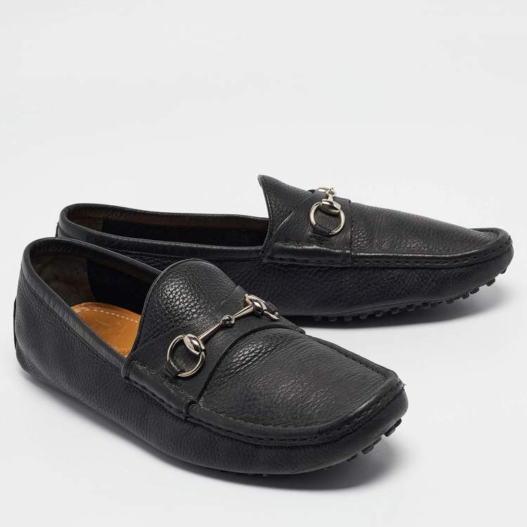 Pre Owned Gucci Black Leather Driver Loafers Size 44