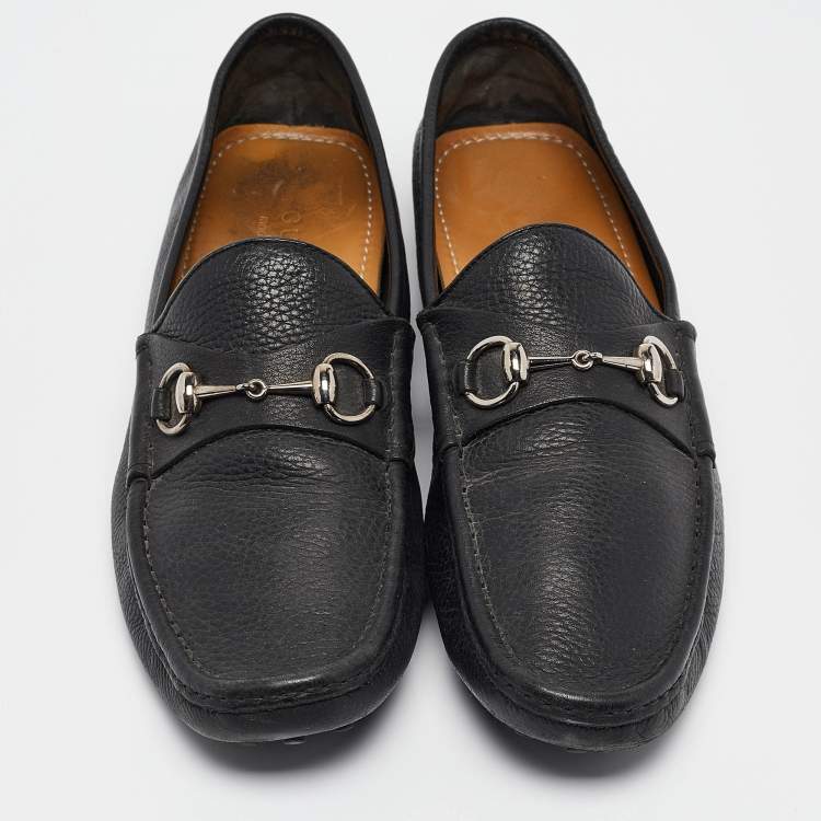 Pre Owned Gucci Black Leather Driver Loafers Size 44