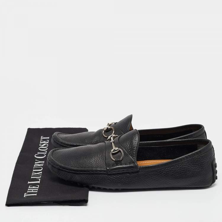 Pre Owned Gucci Black Leather Driver Loafers Size 44