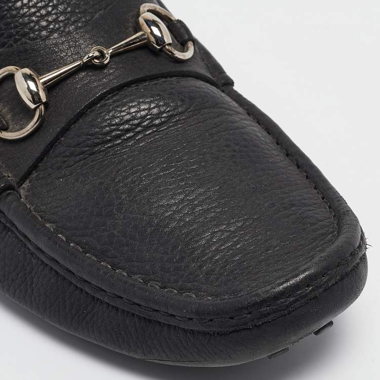 Pre Owned Gucci Black Leather Driver Loafers Size 44