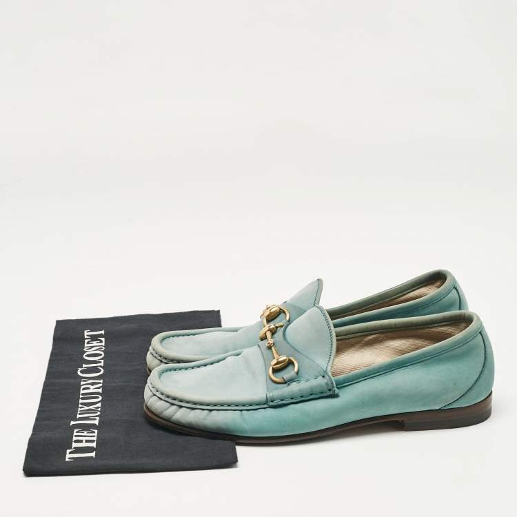 Pre Owned Gucci Green Nubuck Leather 1953 Horsebit Loafers Size 40