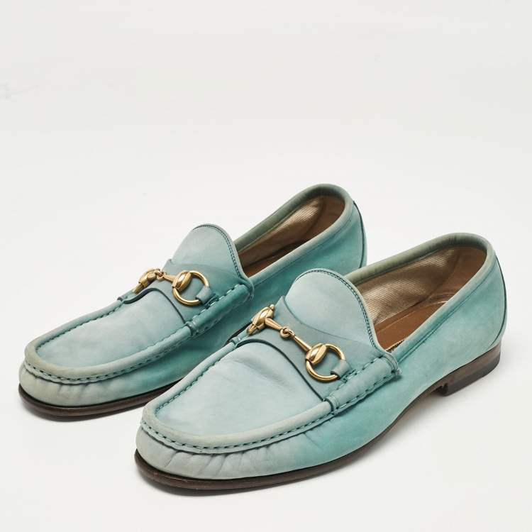 Pre Owned Gucci Green Nubuck Leather 1953 Horsebit Loafers Size 40