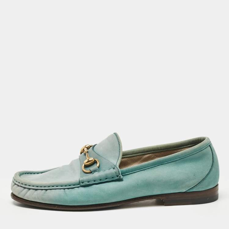 Pre Owned Gucci Green Nubuck Leather 1953 Horsebit Loafers Size 40
