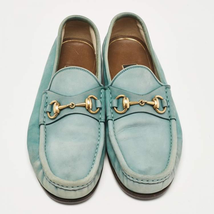 Pre Owned Gucci Green Nubuck Leather 1953 Horsebit Loafers Size 40