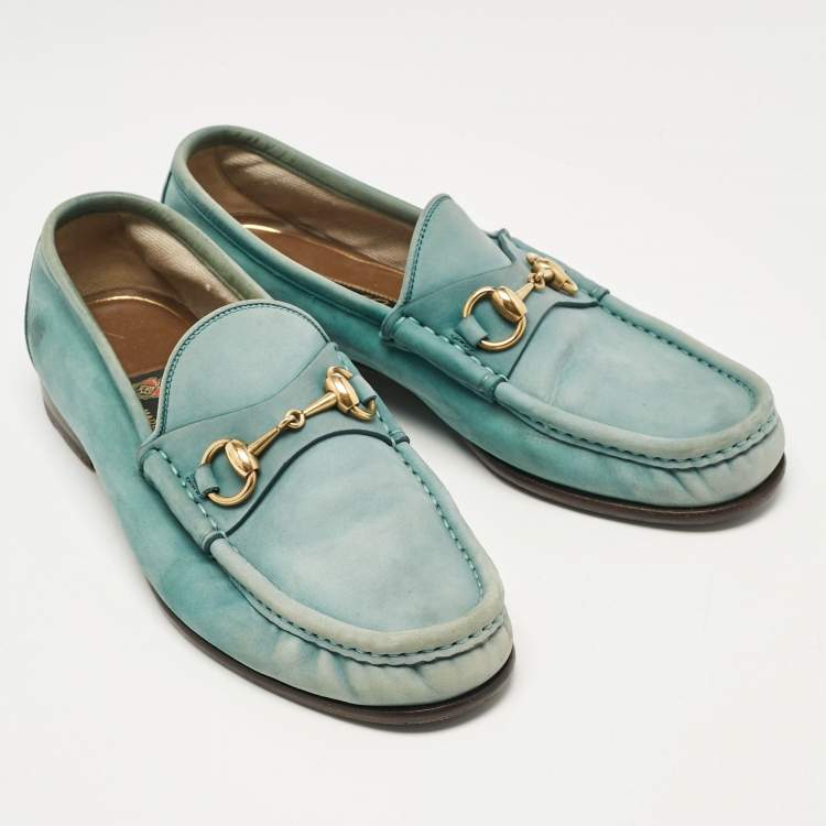 Pre Owned Gucci Green Nubuck Leather 1953 Horsebit Loafers Size 40