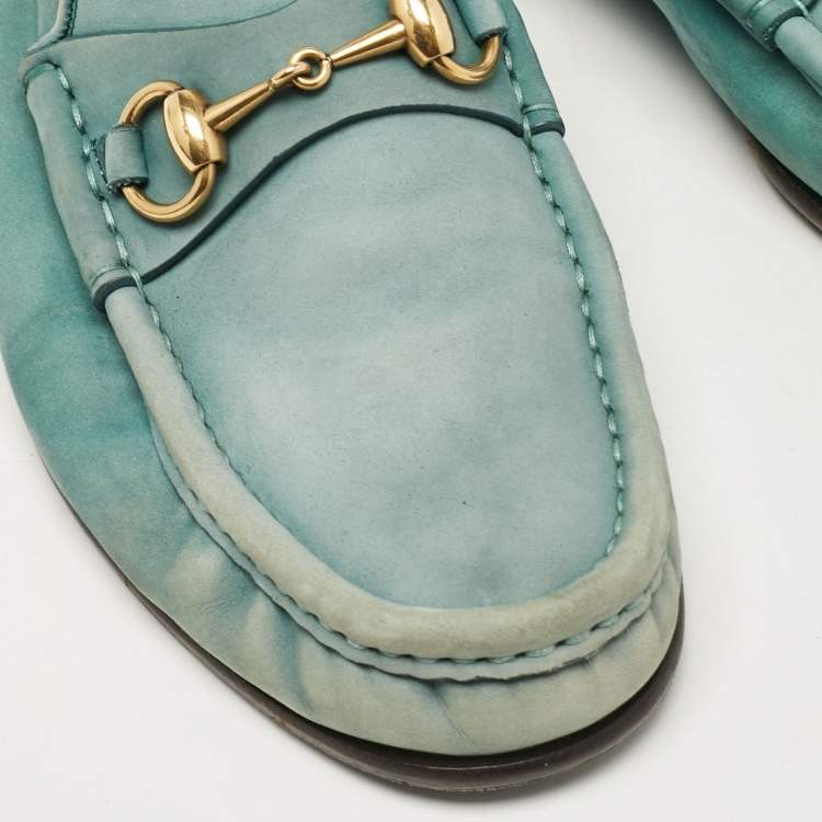 Pre Owned Gucci Green Nubuck Leather 1953 Horsebit Loafers Size 40