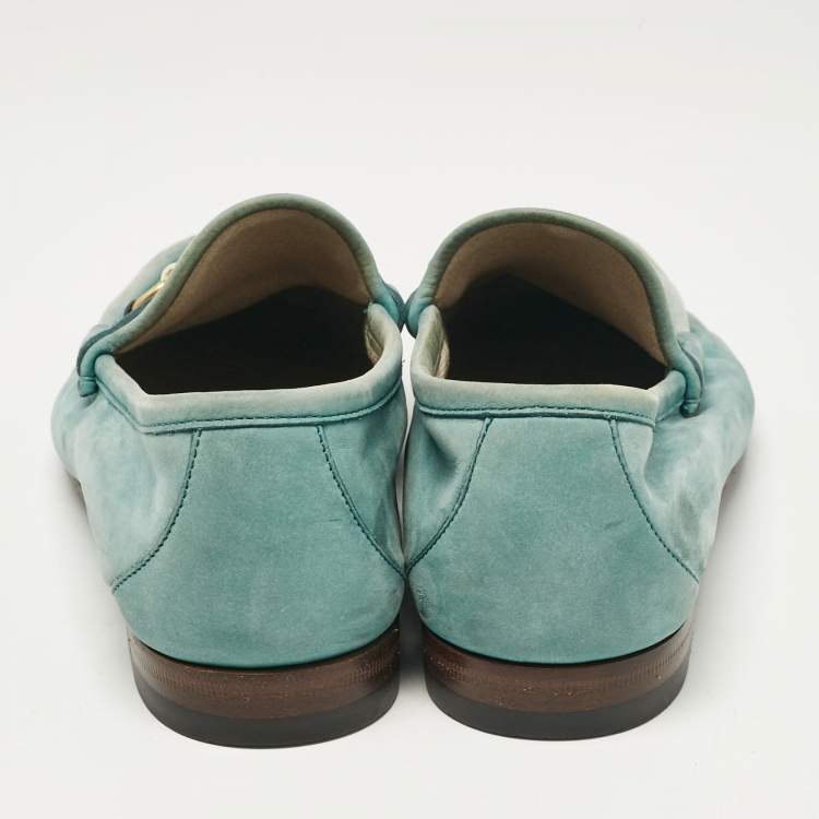 Pre Owned Gucci Green Nubuck Leather 1953 Horsebit Loafers Size 40