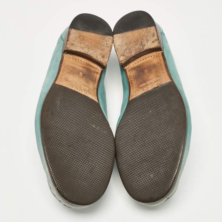 Pre Owned Gucci Green Nubuck Leather 1953 Horsebit Loafers Size 40