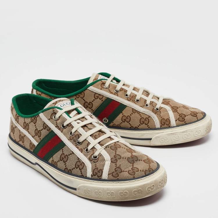 Pre Owned Gucci Brown Canvas Tennis 1977 Slip On Sneakers Size 43