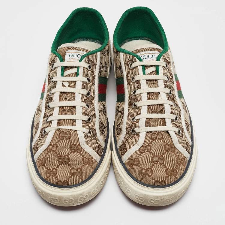 Pre Owned Gucci Brown Canvas Tennis 1977 Slip On Sneakers Size 43