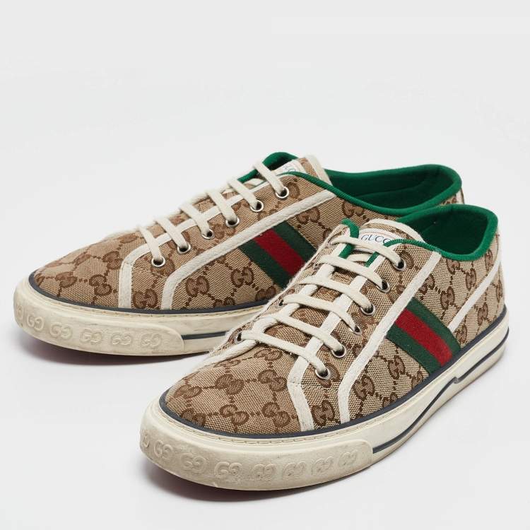 Pre Owned Gucci Brown Canvas Tennis 1977 Slip On Sneakers Size 43