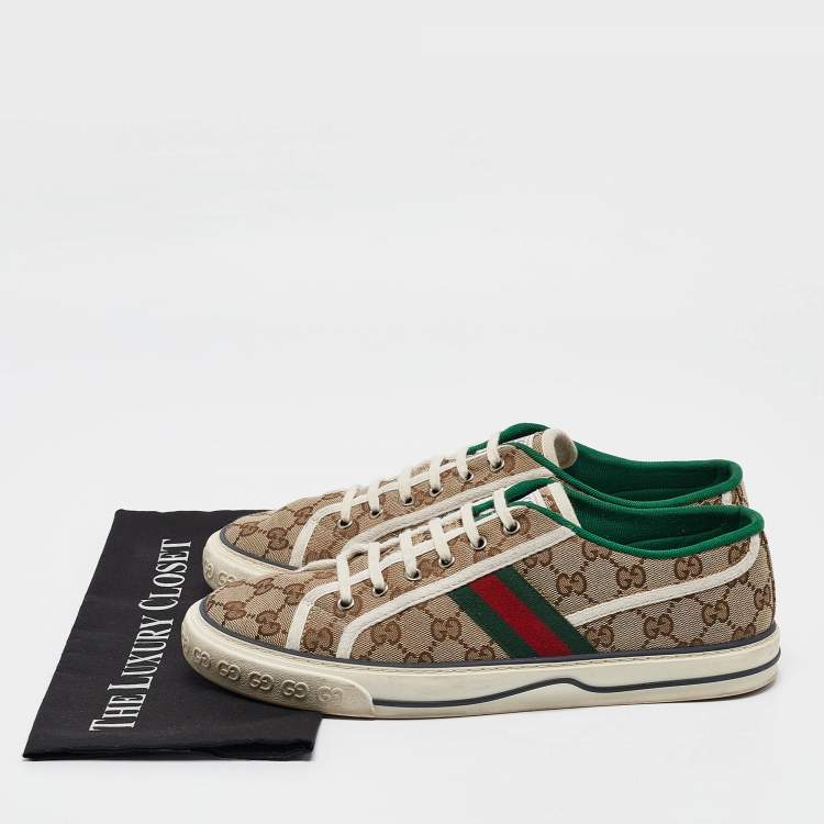 Pre Owned Gucci Brown Canvas Tennis 1977 Slip On Sneakers Size 43