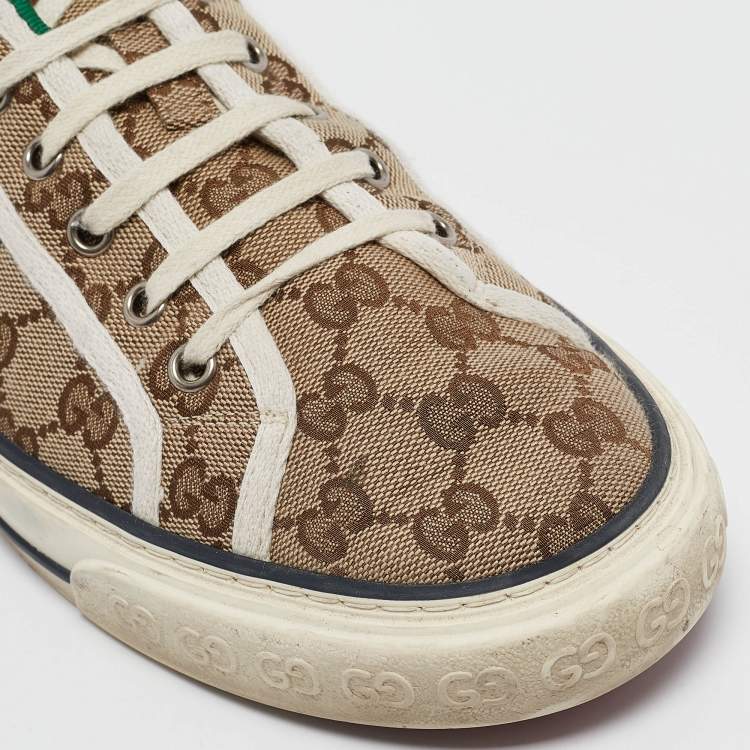 Pre Owned Gucci Brown Canvas Tennis 1977 Slip On Sneakers Size 43
