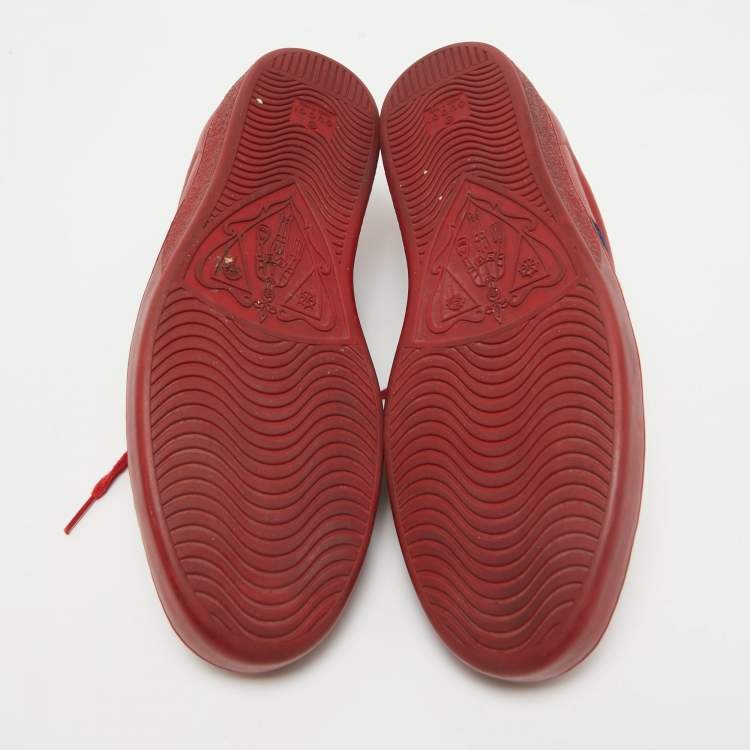 Pre Owned Gucci Red Leather Web Ace Sneakers Size 44.5
