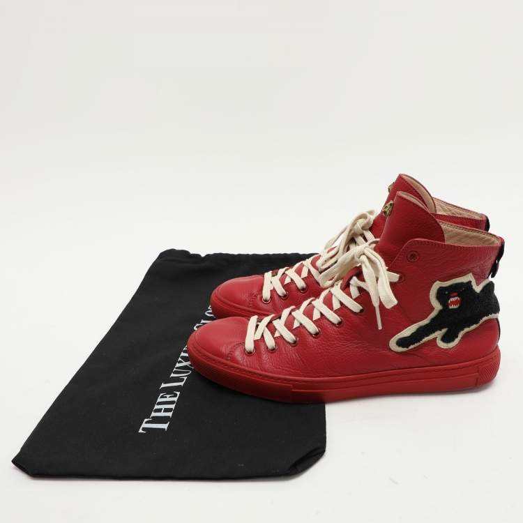 مملوكة مسبقًا Gucci Red Leather Panther High Top Sneakers Size 41.5