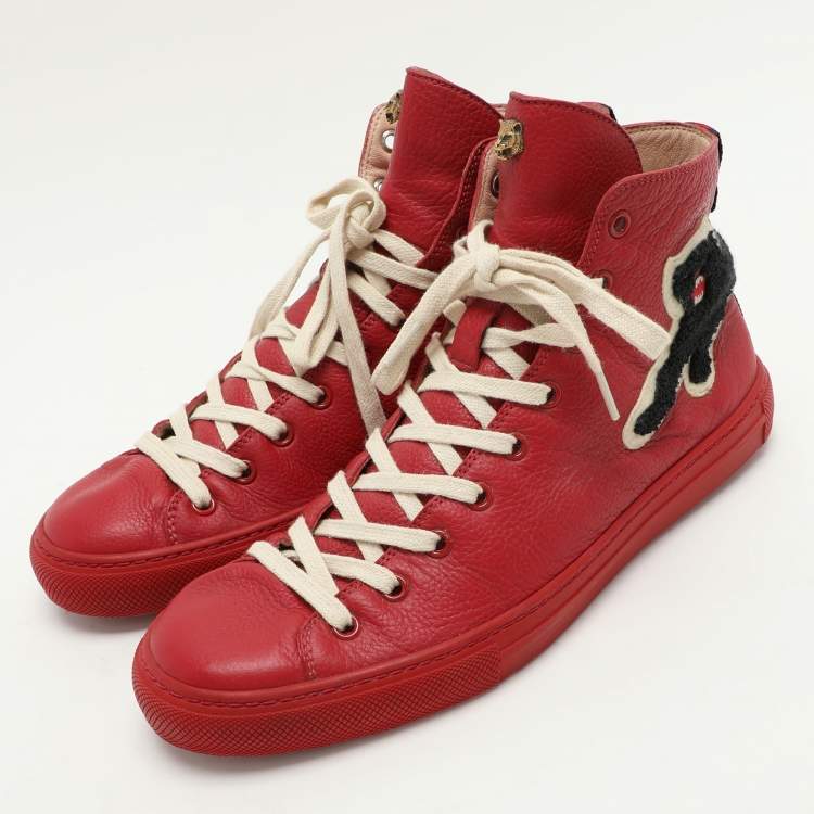 مملوكة مسبقًا Gucci Red Leather Panther High Top Sneakers Size 41.5