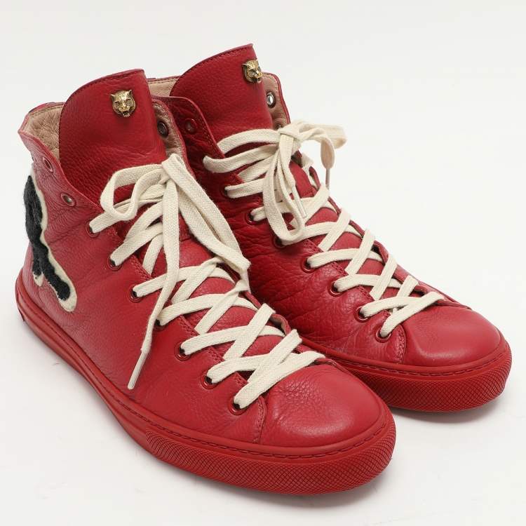 مملوكة مسبقًا Gucci Red Leather Panther High Top Sneakers Size 41.5