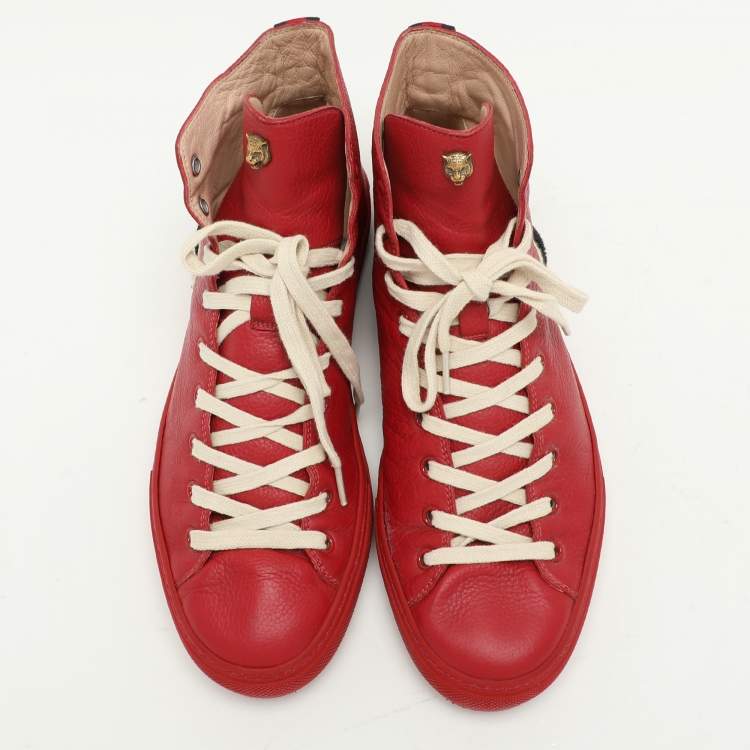 مملوكة مسبقًا Gucci Red Leather Panther High Top Sneakers Size 41.5