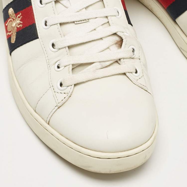 Pre Owned Gucci White Fur and Leather Ace Low Top Sneakers Size 40