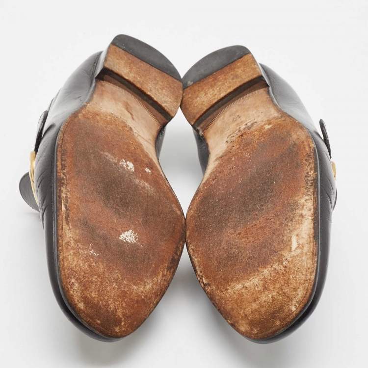 Pre Owned Gucci Black Leather GG Marmont Loafers Size 44