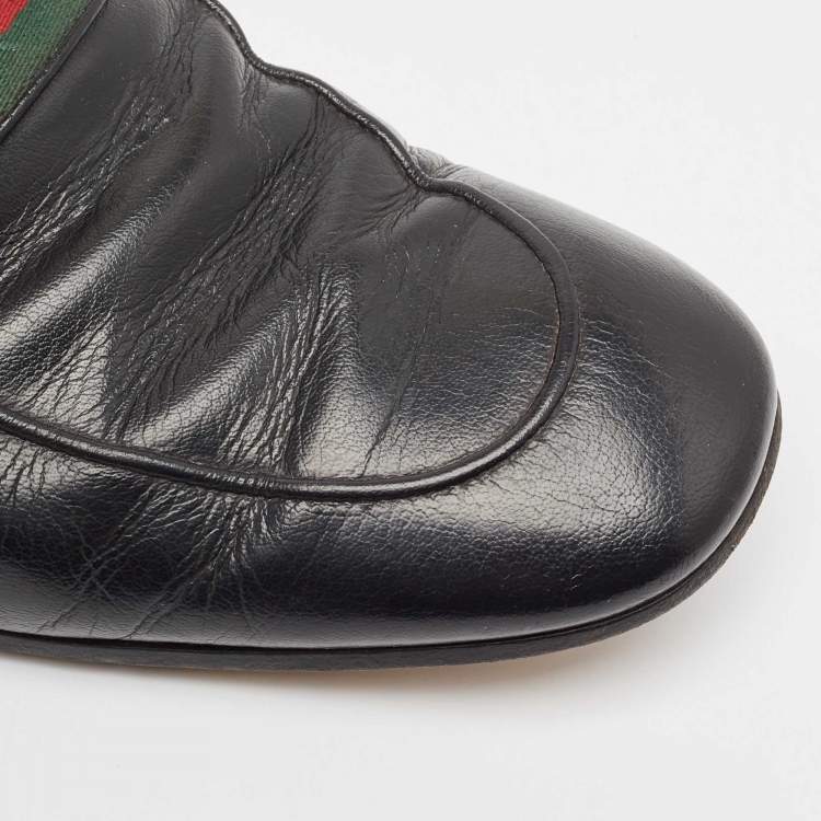 Pre Owned Gucci Black Leather GG Marmont Loafers Size 44