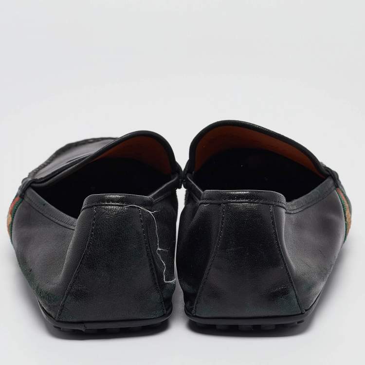 مملوكة مسبقًا Gucci Black Leather Driver Loafers Size 43.5