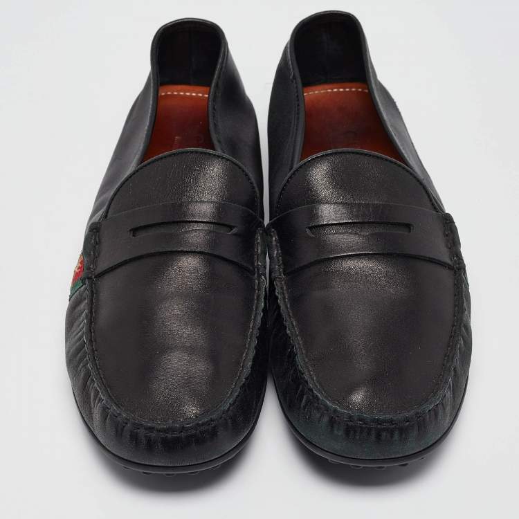 مملوكة مسبقًا Gucci Black Leather Driver Loafers Size 43.5