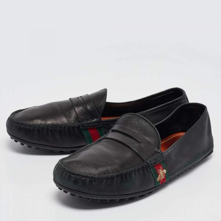 مملوكة مسبقًا Gucci Black Leather Driver Loafers Size 43.5