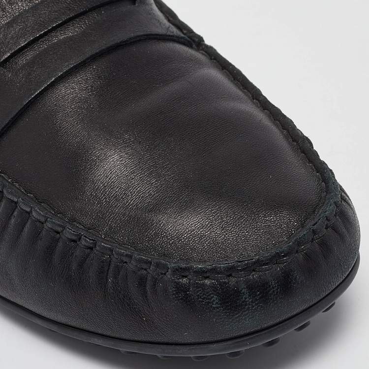 مملوكة مسبقًا Gucci Black Leather Driver Loafers Size 43.5