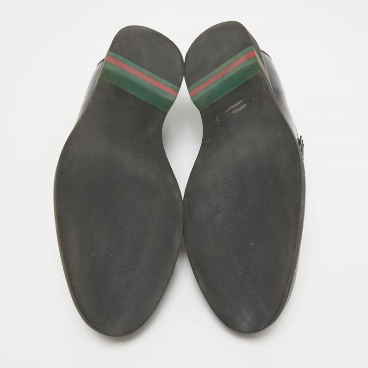 Pre Owned Gucci Black Leather Driver Loafers Size 43