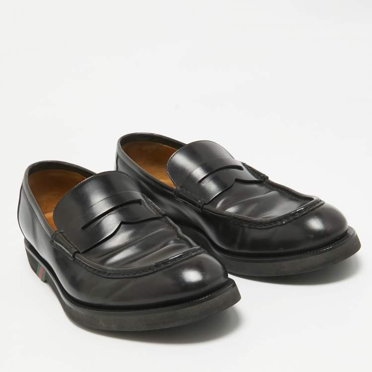 Pre Owned Gucci Black Leather Driver Loafers Size 43