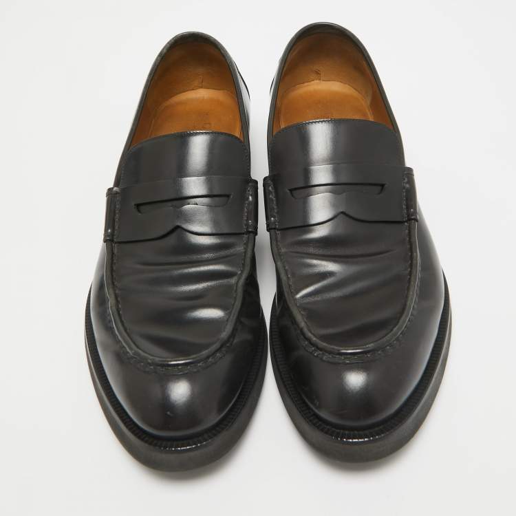 Pre Owned Gucci Black Leather Driver Loafers Size 43