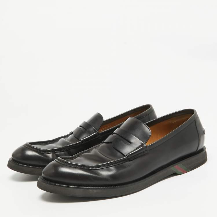 Pre Owned Gucci Black Leather Driver Loafers Size 43