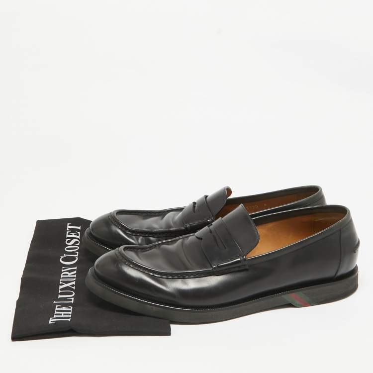 Pre Owned Gucci Black Leather Driver Loafers Size 43