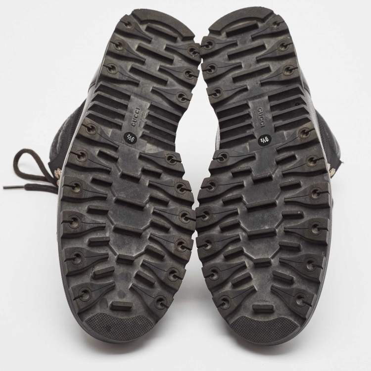 Pre Owned Gucci Black Leather and Mesh Combat Boots Size 43.5