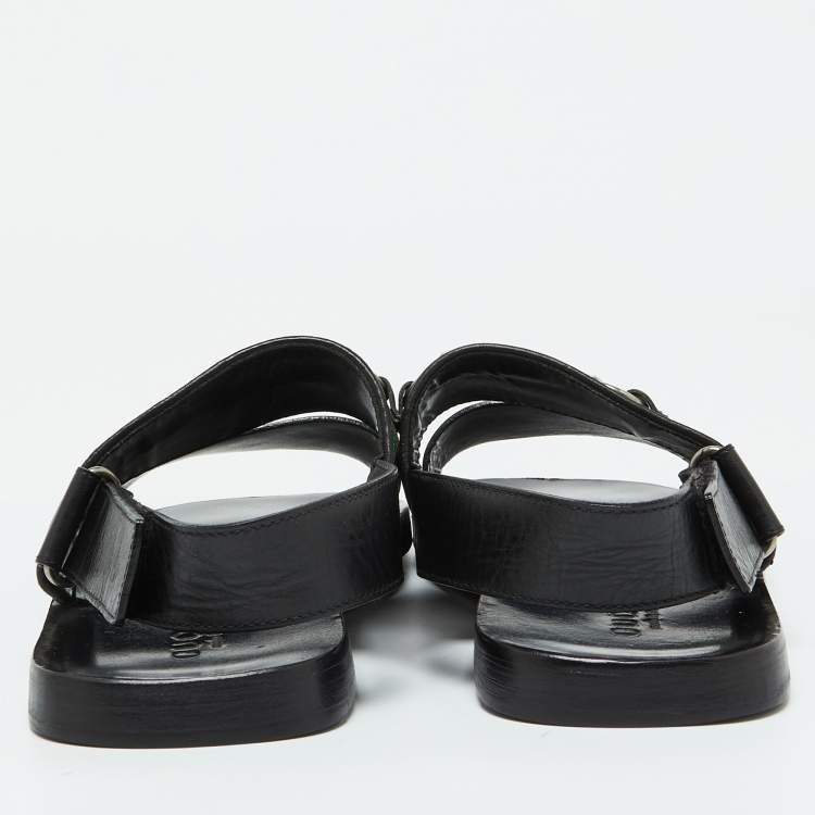 Pre Owned Gucci Black Leather Horsebit Web Flat Sandals Size 42