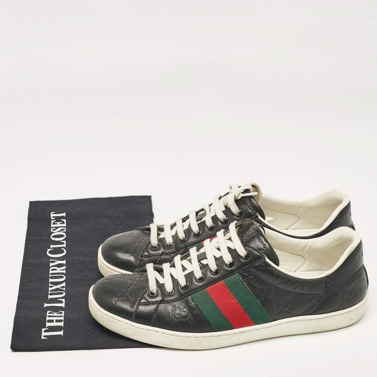 Pre Owned Gucci Black Guccissima Leather Ace Sneakers Size 41.5