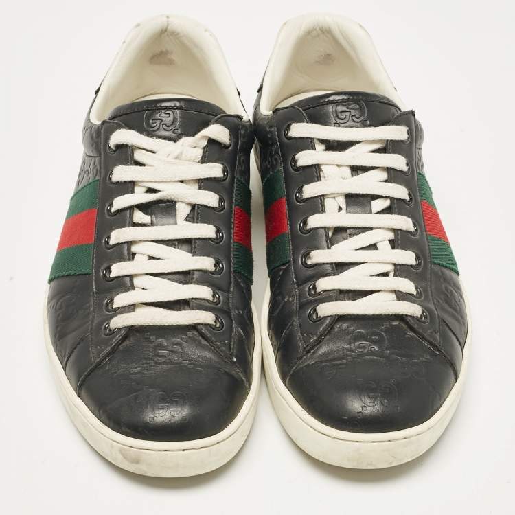 Pre Owned Gucci Black Guccissima Leather Ace Sneakers Size 41.5