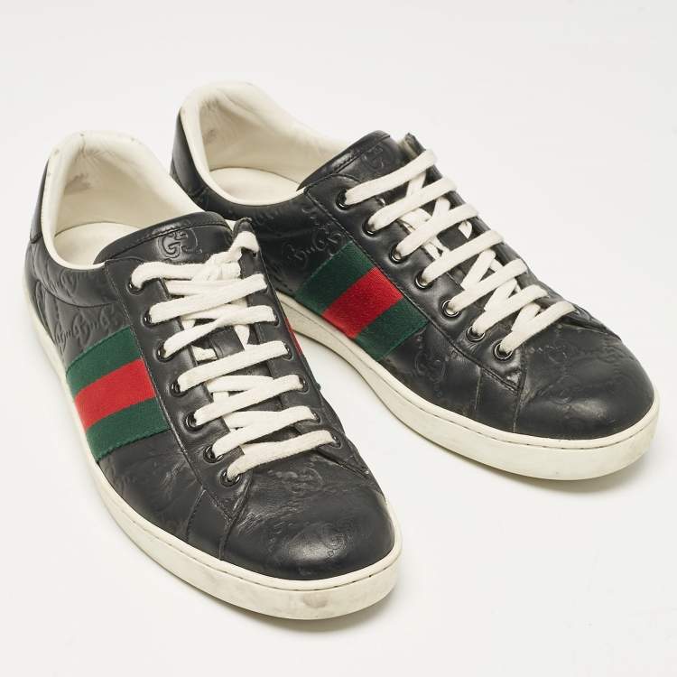 Pre Owned Gucci Black Guccissima Leather Ace Sneakers Size 41.5