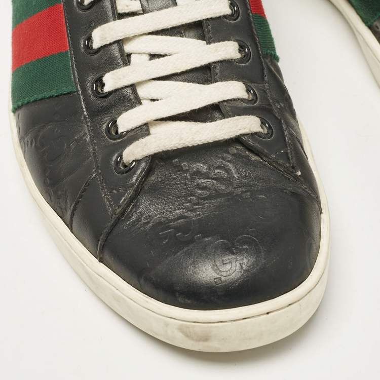 Pre Owned Gucci Black Guccissima Leather Ace Sneakers Size 41.5