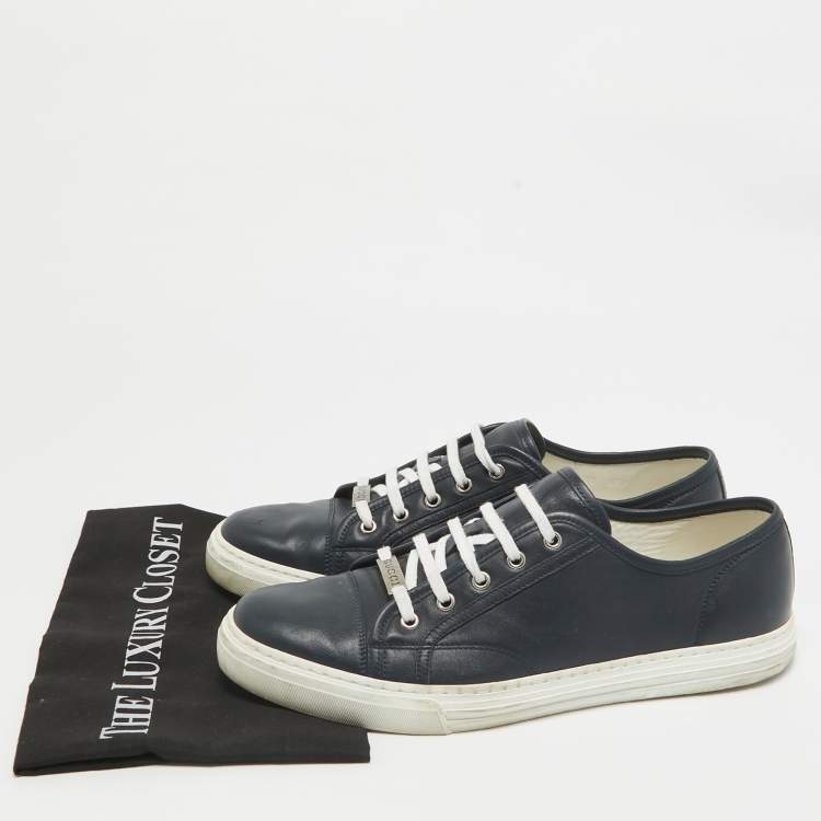 Pre Owned Gucci Navy Blue Leather Lace Up Sneakers Size 44