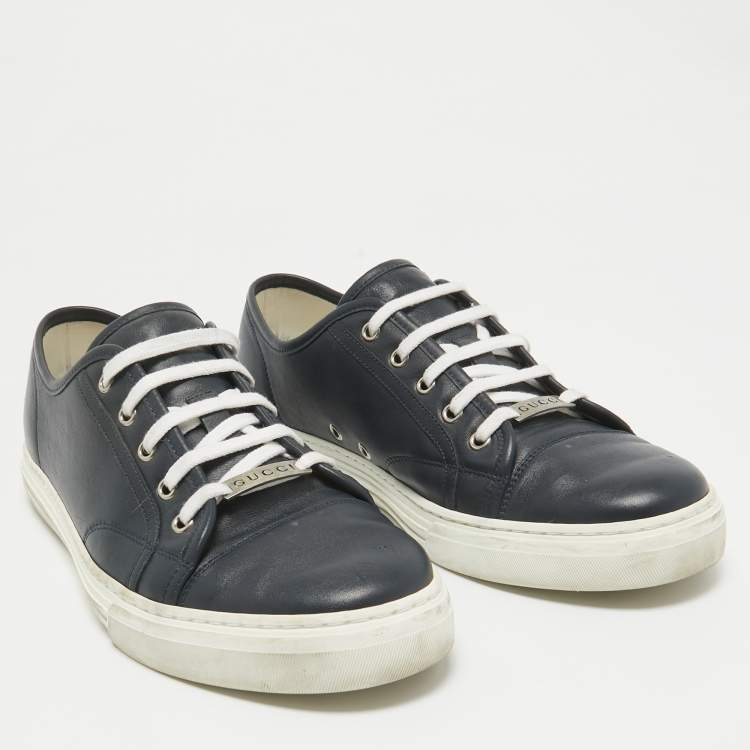 Pre Owned Gucci Navy Blue Leather Lace Up Sneakers Size 44