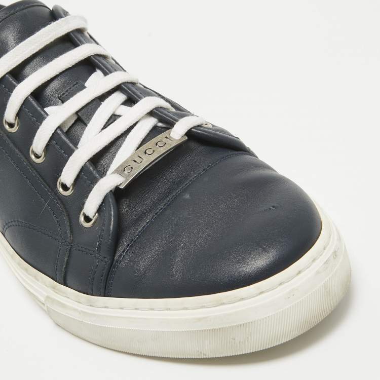 Pre Owned Gucci Navy Blue Leather Lace Up Sneakers Size 44