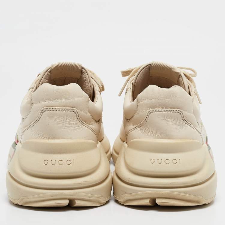 Pre Owned Gucci Cream Leather Vintage Logo Rhyton Sneakers Size 44.5