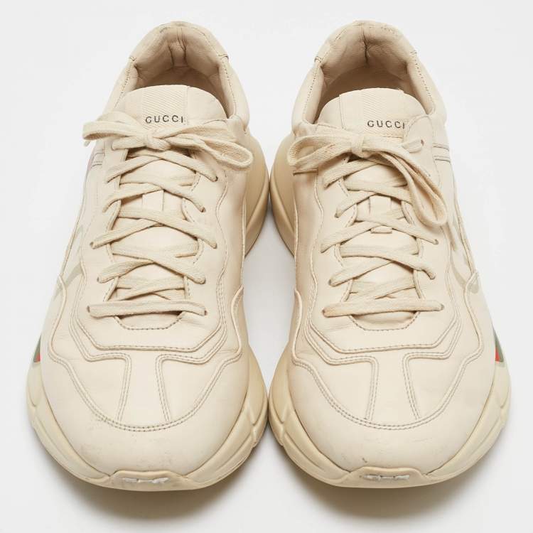 Pre Owned Gucci Cream Leather Vintage Logo Rhyton Sneakers Size 44.5