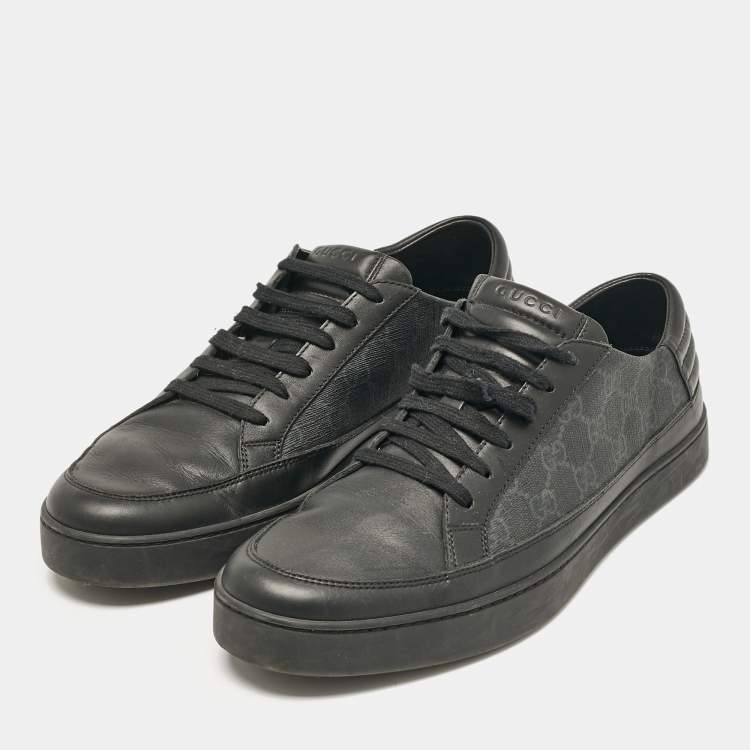Pre Owned Gucci Black/Grey GG Canvas and Leather Low Top Sneakers Size 44