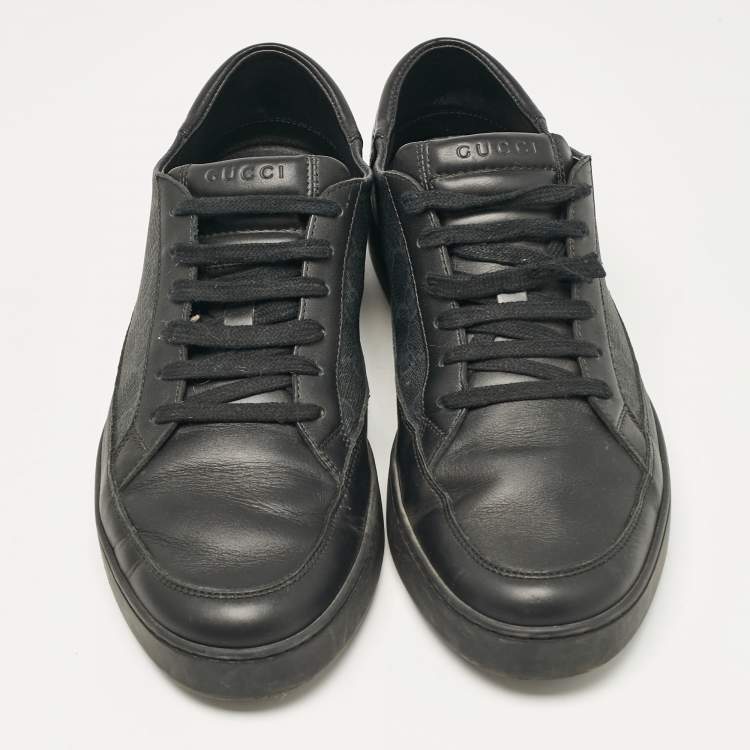 Pre Owned Gucci Black/Grey GG Canvas and Leather Low Top Sneakers Size 44